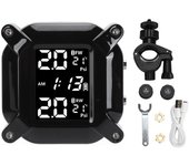 Sistema de monitoreo de presión de neumáticos TPMS inalámbrico para motocicleta con 2 sensores externos y pantalla digital LCD