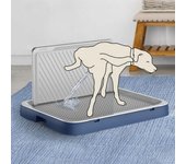 Inodoro para perros con deflector, bandeja de entrenamiento para orinal, caja de arena con red extraíble antisalpicaduras, inodoro para mascotas, herramienta de limpieza para cachorros L 50.5x39cm blanco