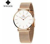 WWOOR Mesh Strap Simple Reloj de mujer ligero Moda Reloj de mujer impermeable de cuarzo de moda