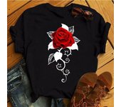 Nueva camiseta negra para mujer, camisetas con estampado de rosas rojas y flores, camisetas de manga corta para mujer, camisetas gráficas bonitas de verano para mujer, ropa xs
