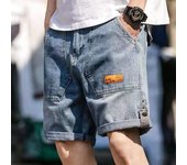 Pantalones vaqueros holgados ajustados de verano para hombre, pantalones de mezclilla con etiqueta de moda, pantalones cortos holgados azules de cinco puntos a la moda 5XL negro