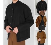 Abrigo de lana para hombre, cuello redondo, manga larga, botonadura sencilla, corte regular, chaqueta de color liso con bolsillos, abrigo de invierno S marrón