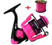 Carrete de pesca potente y resistente + línea de 2000 a 7000 LB, más estable para cualquier especie de pez, carrete giratorio para diestros y zurdos, arrastre máximo de 5 a 12 kg 2000 series color rosa