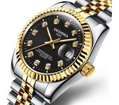 Reloj de acero inoxidable de moda para hombre, reloj dorado resistente al agua, reloj luminoso con calendario de lujo de primera marca para hombre, reloj de negocios