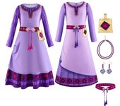 Disfraz de Cosplay de Asha, princesa Asha, vestido largo morado, disfraz de Halloween, fiesta de cumpleaños de Navidad para niñas L