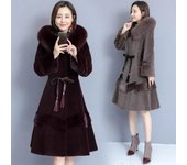 Abrigo de Cachemira para mujer, abrigo de piel de visón con capucha de piel de zorro de invierno, abrigos y chaquetas de invierno de longitud media con cintura de temperamento a la moda para mujer M