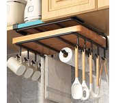 Estante organizador colgante para cocina con ganchos debajo del armario, colgador de trapos y toallas de papel, tabla de cortar, soporte para cubierta de olla, estante de almacenamiento