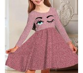 Vestido informal de manga larga con cuello redondo y estampado de ojos encantadores en 3D para niña de primavera, vestido de princesa para Navidad 80 negro