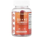 Vitamatic, D3 + K2 gummies, natural raspberry, 60 gummies