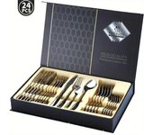 Juego de cubiertos de acero inoxidable de 24 piezas para 6 personas, apto para lavavajillas, con caja de regalo, elegante vajilla para cenar y entretenerse