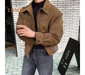 Chaqueta de hombre con solapa y manga larga con cremallera, diseño de chaqueta, abrigo con bolsillos, abrigo corto de color liso, para uso diario en la calle y la oficina M marrón