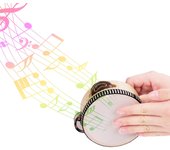 Pandereta de mano de madera de 4 pulgadas con tambor de poliéster con cascabeles metálicos de una sola fila Polyester Drum Skin