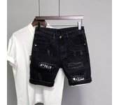 Pantalones cortos vaqueros desgastados de corte ajustado coreano de verano para hombre 32 negro