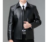 Chaqueta de cuero para hombre, chaqueta de cuero engrosada de terciopelo, chaqueta casual de cuero genuino de otoño e invierno para papá de mediana edad y ancianos 170