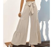 Pantalones de verano para mujer, pantalones casuales elásticos, pantalones acampanados de cintura alta S albaricoque