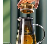 1 botella de agua fría de vidrio transparente de 1800 ml/60,8 oz, hervidor de agua de gran capacidad con asa y filtro, calentable con estufa de cerámica eléctrica, adecuada para F