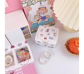 Caja de almacenamiento de escritorio con botón de plástico, organizador de joyas con pegatina de tapa