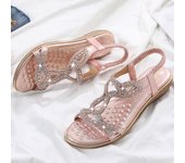 Sandalias de mujer, nuevas sandalias planas de moda con diamantes de imitación para verano, zapatos de mujer, zapatos informales de verano de Color sólido, zapatos de cuña con punta abierta para mujer 42 negro
