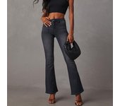 Pantalones de mujer Bolsillos Botones Pantalones femeninos Pantalones vaqueros negros S negro
