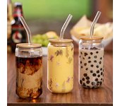 Taza de cristal duradera para té, zumo, leche, forma de lata, taza de café, copa de vino, bebida con pajita, vaso de vidrio de borosilicato alto 550ml