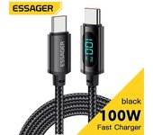 Essager PD 100W Cable USB tipo C a USB C 7A Cable de carga rápida para OPPO Realme Huawei Poco Samsung Cable de visualización de datos 2m 7A100W A-C negro
