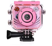 Cámara de vídeo digital para niños, cámara de deportes de acción, 1080P, 12MP, resistente al agua, batería de litio incorporada de 30M color rosa