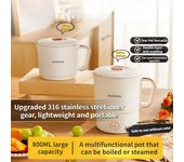 Hervidor eléctrico plegable, taza de agua caliente eléctrica portátil de acero inoxidable, mini caldera de agua de viaje completamente automática para uso doméstico de moda 316 stainless steel blanco