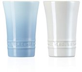 Par de vasos Le Creuset Slim Tumbler de 170 ml, color azul costero y blanco brillante, resistentes al calor y al frío, aptos para microondas, juego de 2, regalo de boda