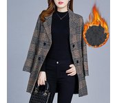 Chaqueta elegante de invierno con cuello alto y forro acolchado para mujer, chaqueta a cuadros, abrigo largo de tweed cálido de lana 5XL