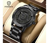 Marca LIGE FOXBOX, nuevo reloj de cuarzo Original personalizado para hombre, esfera de Calavera, diseño de bola magnética, reloj de cuarzo resistente al agua, regalo para hombre Leather strap negro