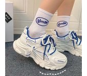 Zapatillas gruesas clásicas para mujer, zapatos de plataforma con punta redonda y cordones de malla de primavera para mujer, zapatos vulcanizados de talla grande 35 azul
