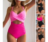 Monokini de Cuello en V con Tirantes Cruzados en la Espalda, Espalda Descubierta, Cintura Alta, Corte para Mujer XL rojo