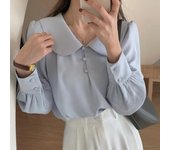 Camisa de gasa Vintage Y2K para mujer, blusa de manga abombada francesa de primavera y verano, Top con cuello de muñeca de Color sólido, ropa femenina de moda S blanco