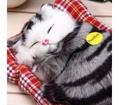 Muñeco animal de peluche, simulación de gato durmiente con sonido, juguete para niños, decoración, regalo de cumpleaños 10*4cm