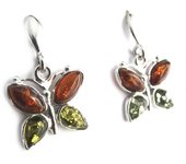 Les Trésors De Lily [N2151] - Pendientes 'Mariposas' de plata, ámbar coñac y verde (bañados en rodio) - 25x16 mm plata