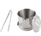 Cubitera de acero inoxidable aislada de 1 l, soporte para cubitos de hielo con bandeja de goteo y pinzas.