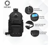 Bolso de pecho para hombre Ozuko, bolso de hombro tipo bandolera táctico para exteriores, bolso deportivo impermeable de alta capacidad para hombre negro
