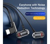 Auriculares intrauditivos con cable tipo C con micrófono con cancelación de ruido, auriculares con cable con sonido HiFi claro y graves mejorados negro
