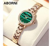 ABORNI Reloj pequeño dorado para mujer, reloj de pulsera de cuarzo de lujo ligero de nicho para mujer, reloj pequeño verde resistente al agua a la moda