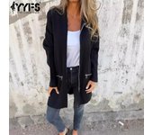 YYFS Chaquetas y abrigos con capucha de manga larga para otoño e invierno con estampado de Color sólido informal a la moda para mujer S negro