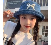 Sombrero de pescador con lazo coreano, sombrero de mezclilla lavado dulce, sombrero de lazo bordado de moda para niñas Style 2