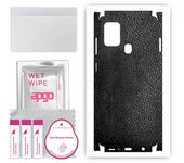 apgo Protective Skin Sticker for the back+sides compatible with Samsung Galaxy A21s, Full Wrap Film, Foil, Vinyl - Pattern Black Leather
