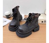 Botas de nieve con plataforma hasta el tobillo para mujer, zapatos de piel con tacón alto de marca, zapatillas informales de moda para invierno 2025, botas deportivas con cordones para mujer 35 negro