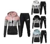 Chándal de 2 uds a la moda para mujer, chándal de retales de colores, sudaderas con capucha de manga larga para mujer y pantalones para correr S negro