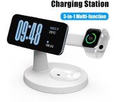 Soporte de carga inalámbrica magnética 3 en 1 para iPhone 16, 15, 14, 13 Pro Max, Apple Watch 9, 8 y AirPods Pro con Magsafe negro