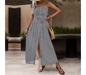 Vestido de verano para mujer, estilo halter, a rayas, con falda en forma de A, sin mangas, con colores contrastantes XL azul marino