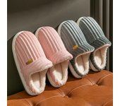 Pantuflas de felpa con rayas concisas para parejas, estilo invierno, antideslizantes, suaves y cálidas, para hombre y mujer, zapatos planos informales de algodón para el hogar 36-37