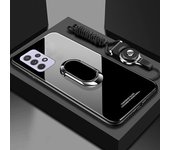Funda de teléfono de vidrio templado para Samsung Galaxy A73 A53 A33 A13 A03S A22 A52 A32 A42 A51 A71 A72 A12 5G Funda con soporte de anillo magnético con cordón For Samsung A72 5G negro