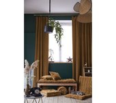 Lot de 2 rideaux ajustables + 8 anneaux pince  César  140 x 270 cm Velours de Coton - César Camel