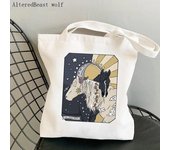 Bolso de compras para mujer, bolso Kawaii con diseño de caballo y sol y luna, bolso de compras de lona estilo Harajuku, bolso de mano para niña, bolso de hombro para mujer 24*26cm